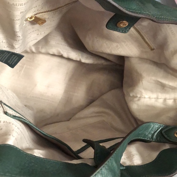 RALPH LAUREN Rich Green Leather Two Handle Tote Bag Interior & Exterior Pockets - Picture 15 of 17